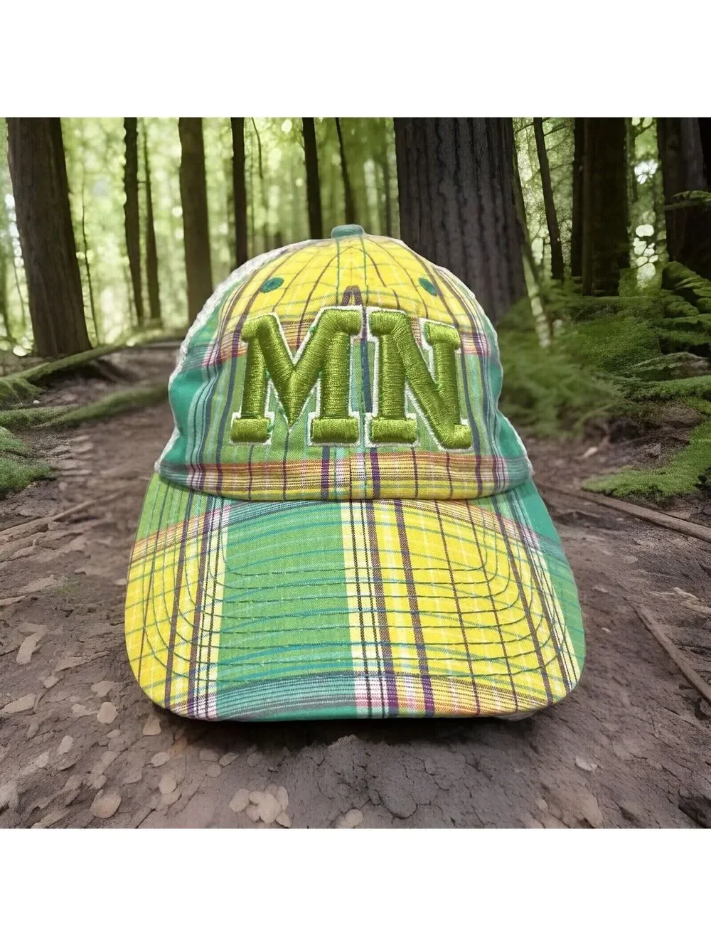 Minnesota MN Malloy America Yellow Green Plaid Mesh SnapBack Baseball Cap